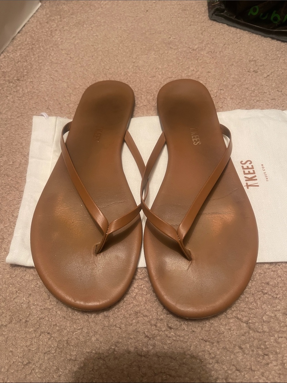 TKEES Cognac Leather Minimalist Flip Sandals